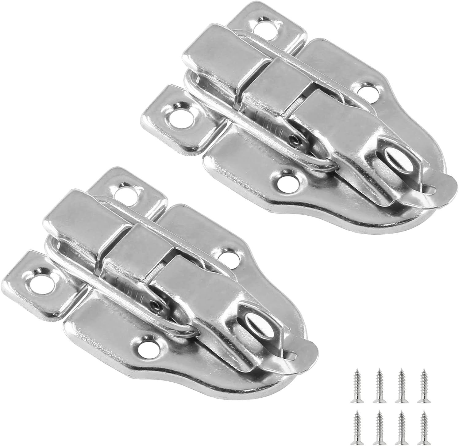 2Pcs Modern Silver Style Duckbilled Hasp Clasp Latch Lock Box Toggle Latch with Padlock Hole for Jewelry Box Cabinet Toolbox Vintage Suitcases (With Screws)