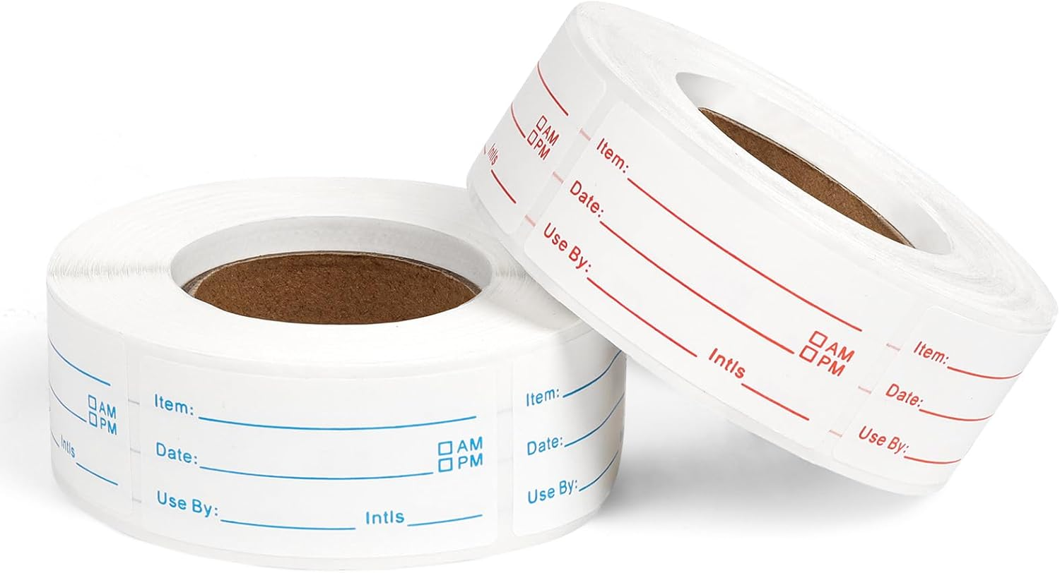 2 Rolls 1000 Pieces Food Labels Stickers, 1X2 Inch Removable Food Storage Labels, Freezer Date Stickers for Refrigerator Containers Home and Restaurant Use