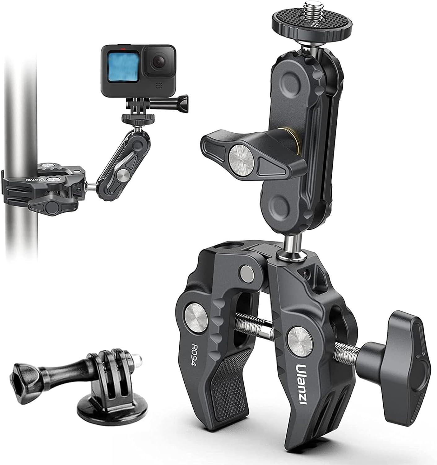 Super Clamp Camera Clamp Mount Monitor 360° Ballhead Magic Arm Double Ball Head Adapter with 1/4