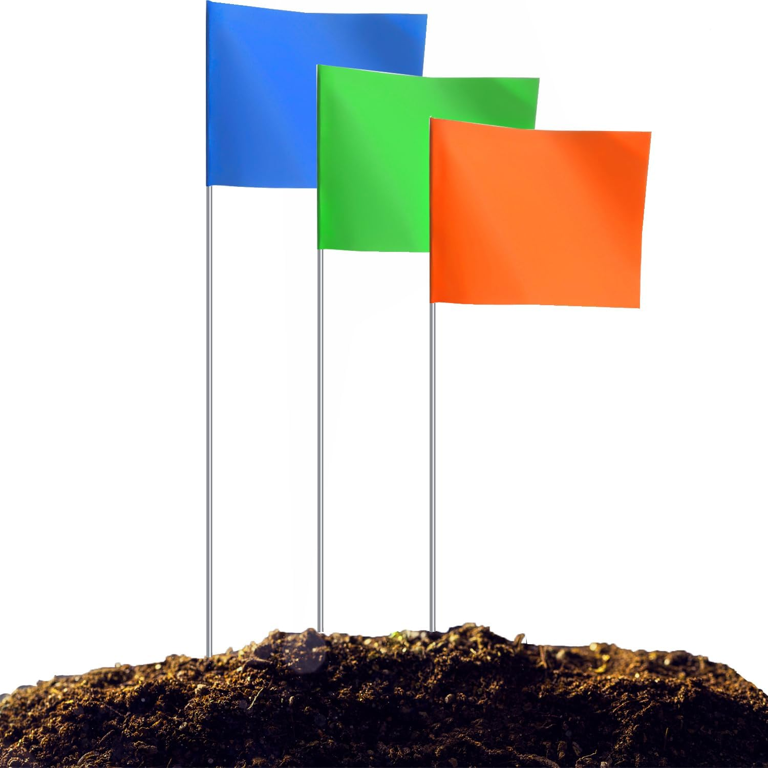 100Pack Marking Flags, 60 Orange & 20 Green & 20 Blue, Writable / 15X4X5 Inch, Yard Flags for Lawn & Irrigation & Landscape & Sprinkler & Survey & Dog Training.
