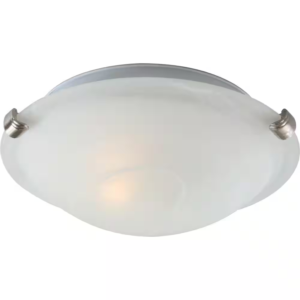 1-Light Indoor Brushed Nickel Mini Semi-Flush Mount Ceiling Fixture with White Alabaster Glass Bowl / Saucer Shade