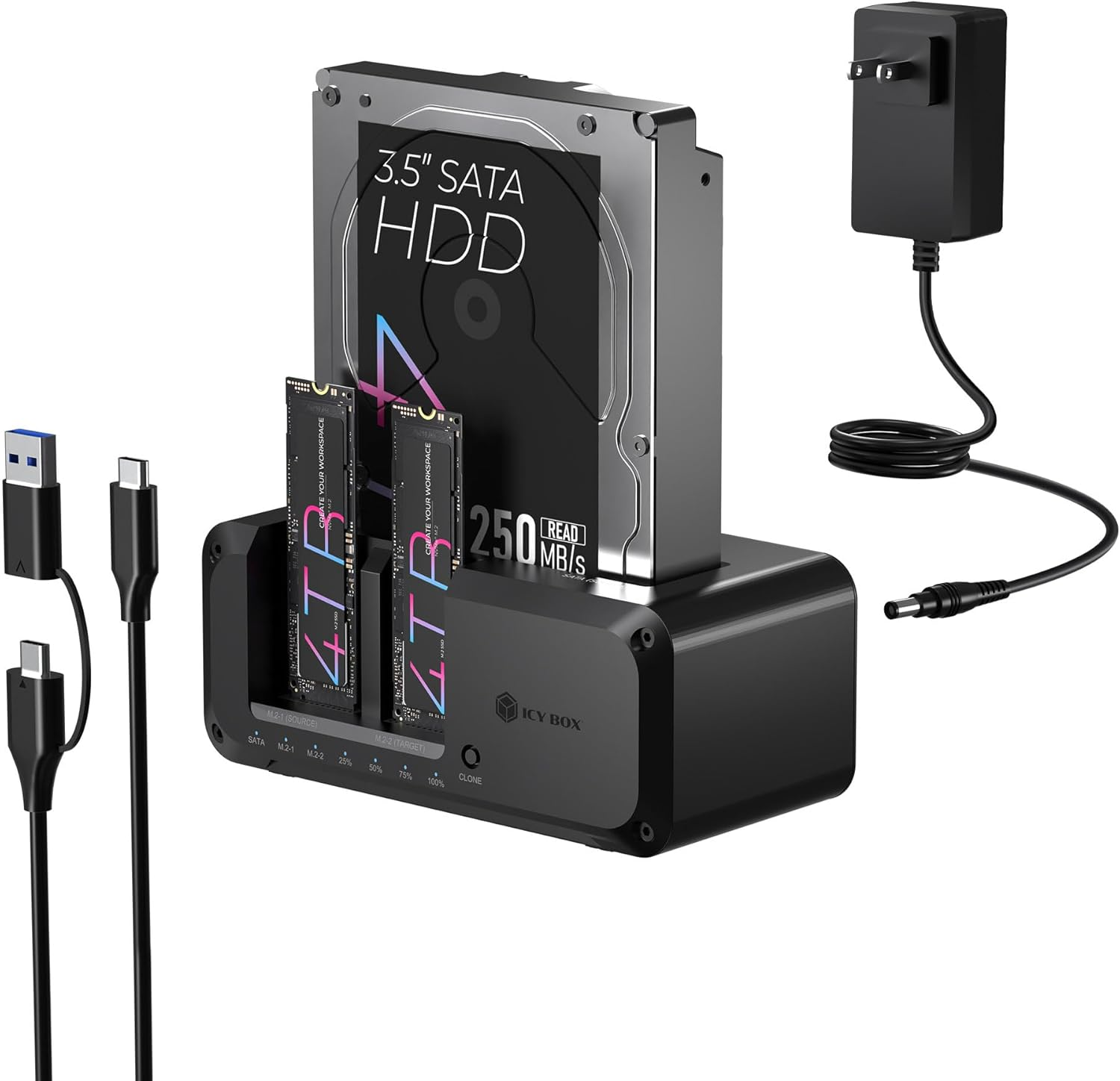 M.2 Nvme & SATA SSD/HDD Hard Drive Docking Station,  USB-C 10Gbps Nvme Cloner&Reader, Triplebay Hard Drive Cloner for 2.5