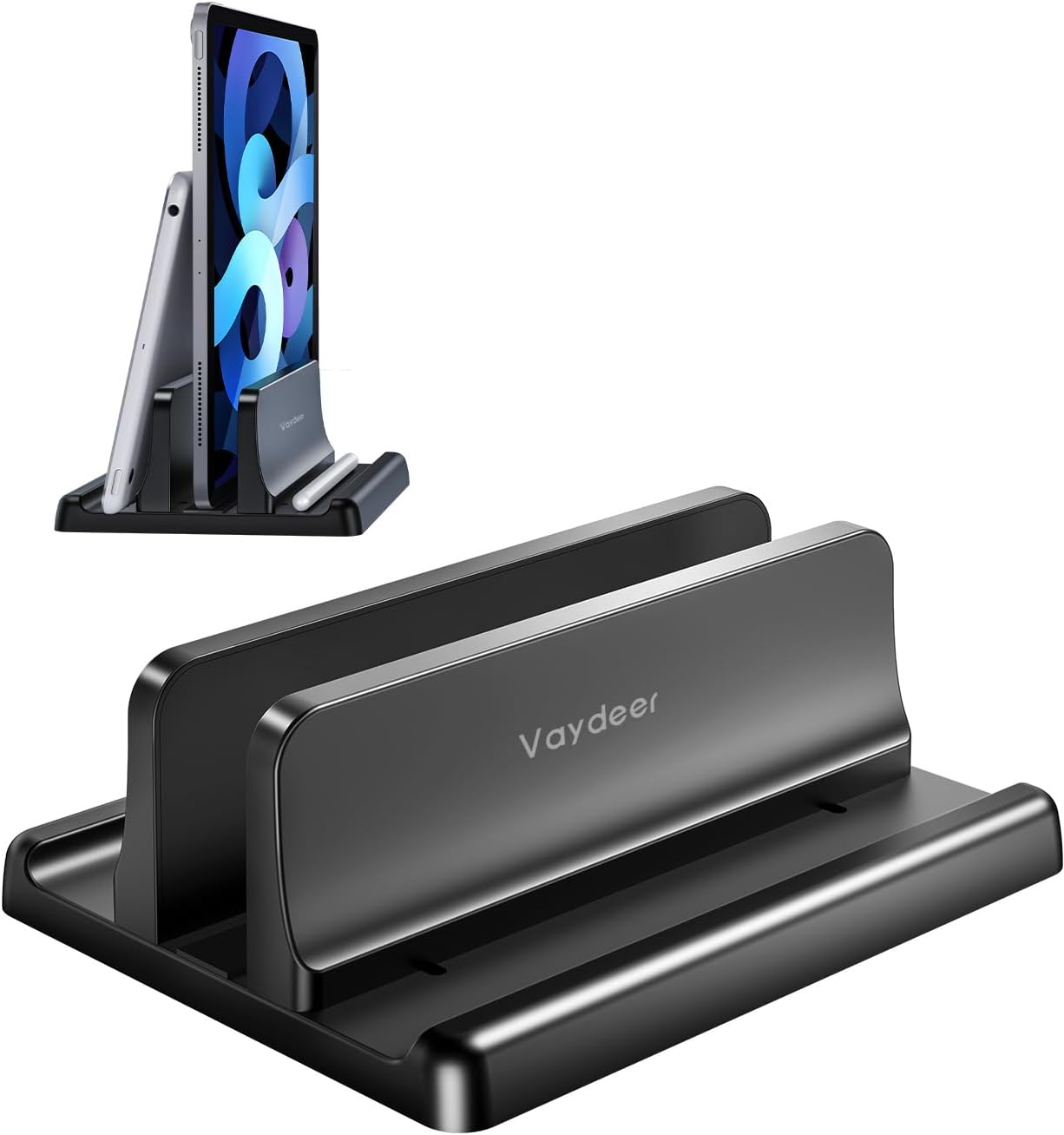 Vaydeer Vertical Laptop Stand Holder Organizer Plastic Adjustable Desktop Notebook Dock Space-Saving 3 in 1 for All Macbook Pro Air,Mac,Hp,Dell,Microsoft Surface,Lenovo,Up to 17.3 Inches (Black)