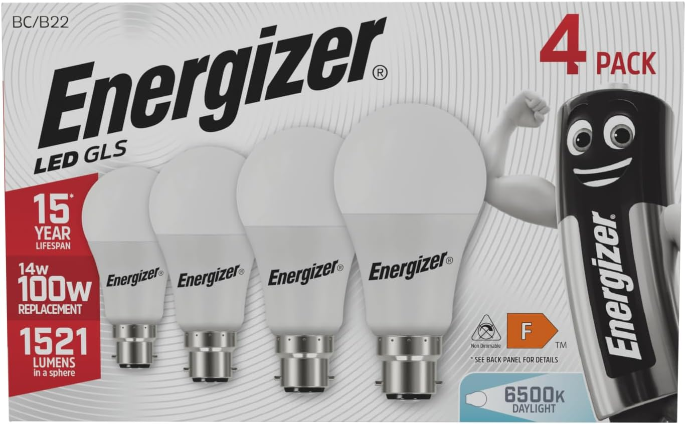 100W Equivalent Bayonet Light Bulb - 6500K / Daylight BC/ B22 LED Bulb. Pack of 4. Very Bright 1521Lm