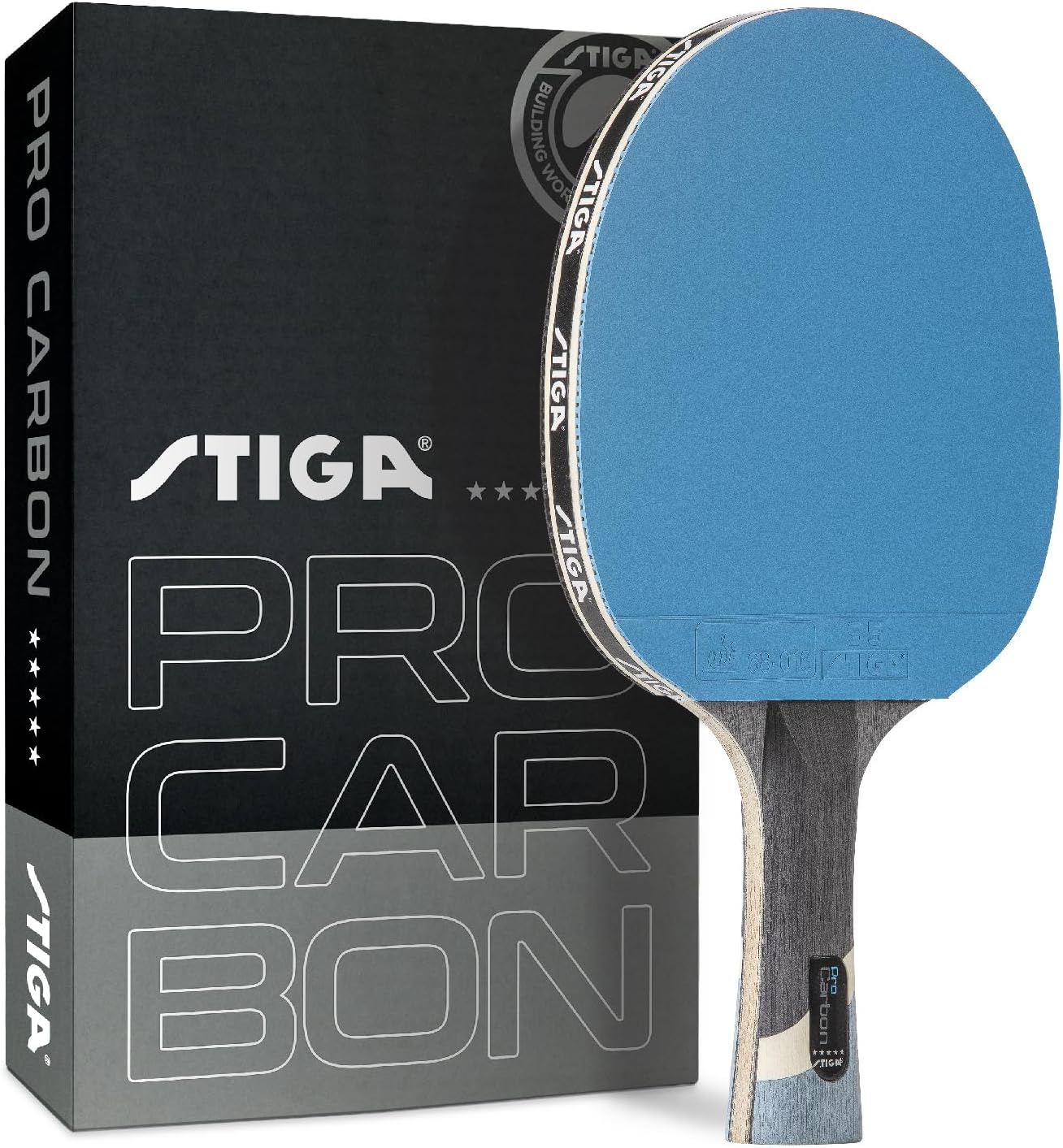 STIGA Pro Carbon Performance-Level Table Tennis Racket with Carbon Technology for Tournament Play - Red and Blue Colors
