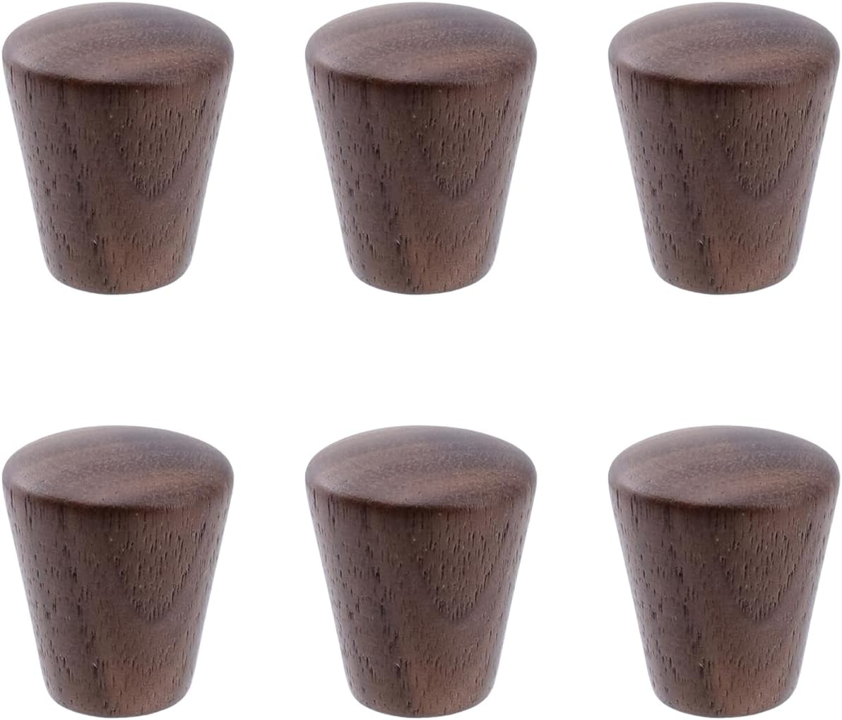 6Pcs Wood Cabinet Knobs Cone Shape Walnut Wood Drawer Cupboard Knobs, 0.94