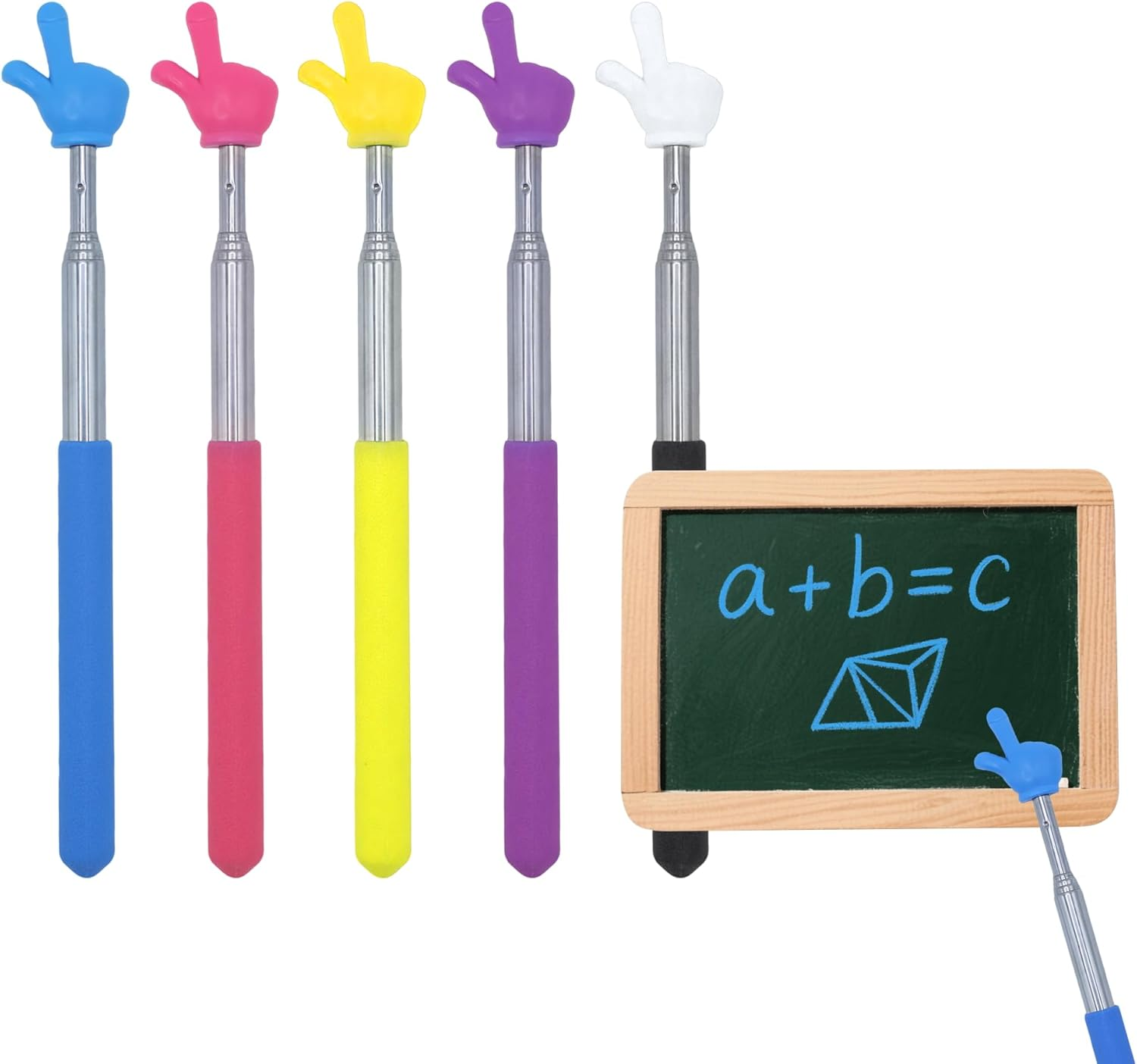 5 Pcs Telescopic Teacher Pointer Stick, Retractable Finger Hand Pointer 5 Colors