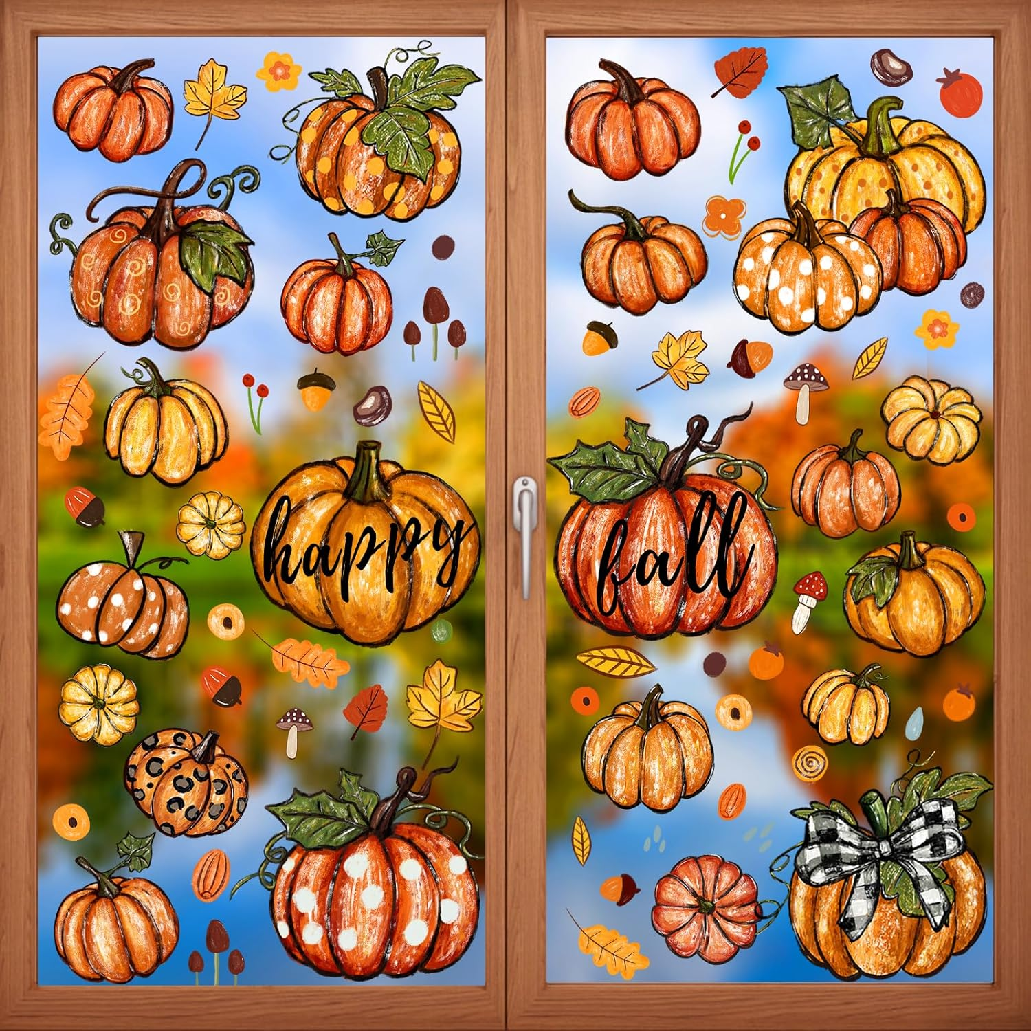 YUJUN 6 Sheets Thanksgiving Leaves Oil Painting Window Clings - Fall Decals Stickers for Autumn Glass Home Decor & Thanksgiving Decoration