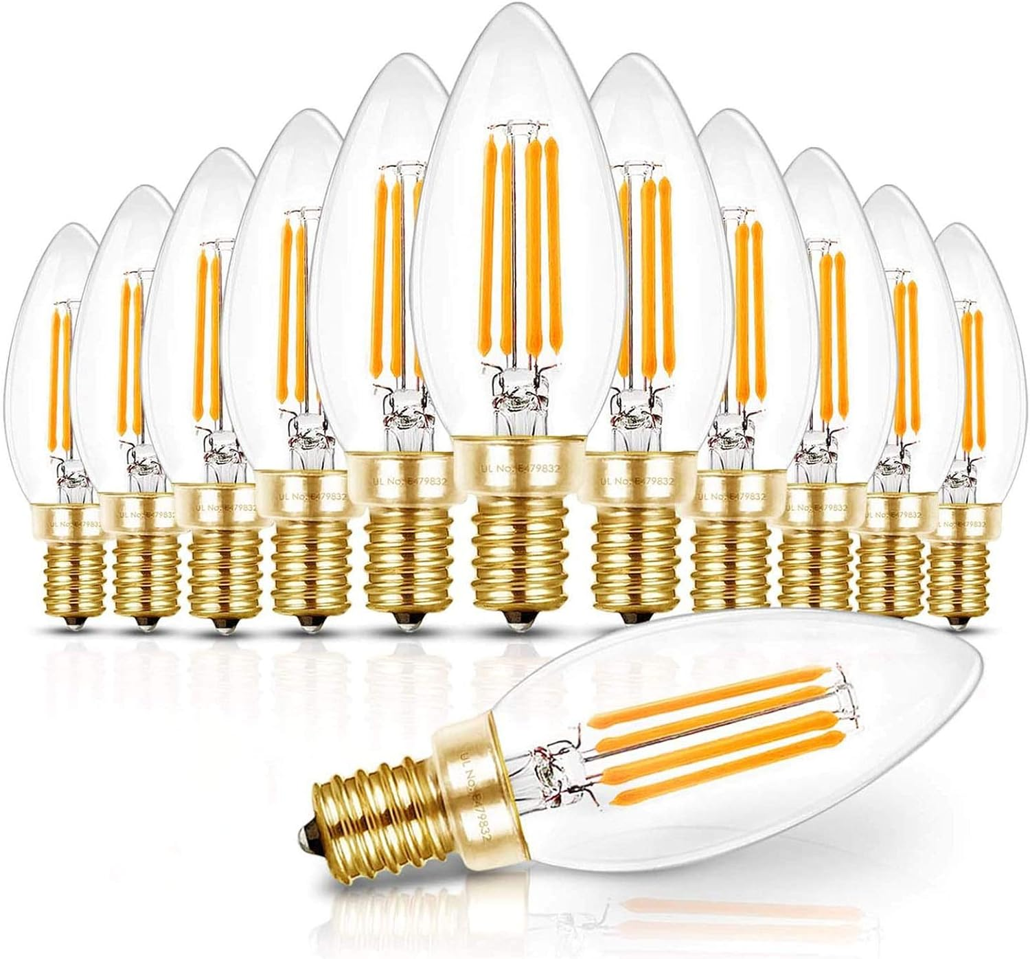 E12 Candelabra LED Light Bulbs 40 Watt 90+CRI LED Chandelier Light Bulbs Dimmable, B10 LED Candelabra Bulbs, 4W, 450LM 2700K Soft White, Candle Light Bulbs, cUL Listed, 12 Pack