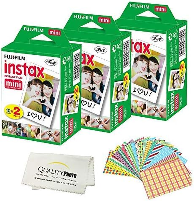 Instax Mini Instant Film Compatible with Instax Mini 8/9/11/12 Cameras – Includes Frame Stickers and Quality Photo Microfiber Cloth (60 Prints)