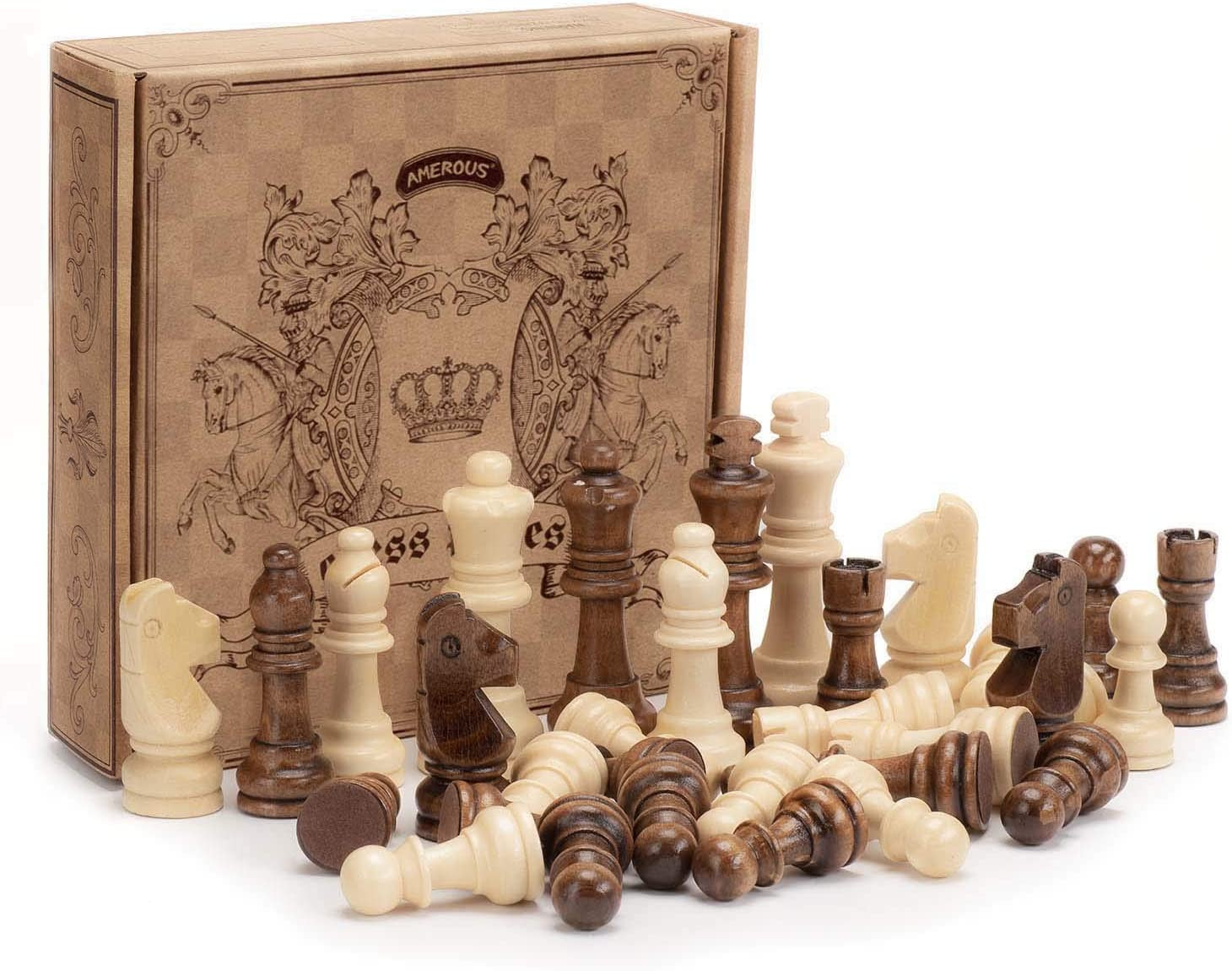 AMEROUS Wooden Chess Pieces Only, Staunton Style Wood Chessmen with 3.15