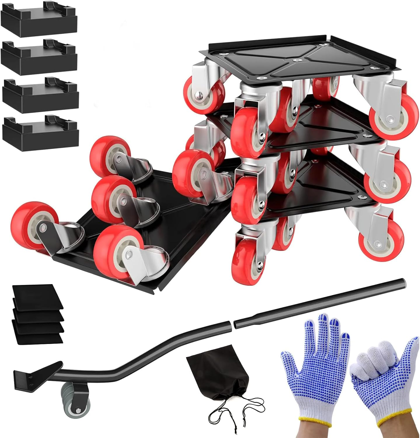 Furniture Movers with Wheels Set,4 Pack Carbon Steel Heavy Duty Furniture Dolly with 5 360° Rotatable Rubber Universal Wheels,Furniture Lifter Mover Tool Set for Sofa, Tables, Refrigerators, 1322 LBS