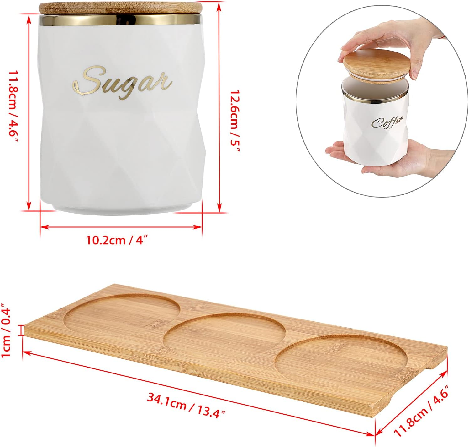 JUXYES Set of 3 Ceramic Canisters Set for Sugar Coffee Tea, Luxurious Storage... - Picture 3 of 14