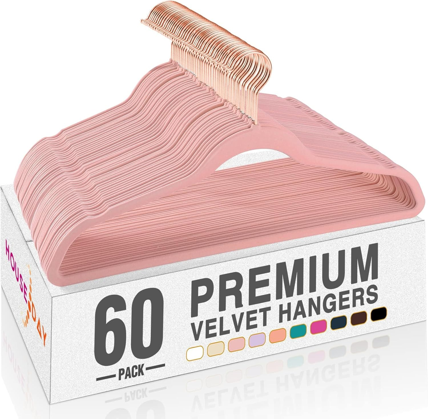 Pink Velvet Hangers 60 Pack, Premium Non-Slip Felt , Sturdy Heavy Duty Coat, Durable Hangers for Suits, Space Saving with No Hanger Mark, 360° Swivel Rotating Rose Gold Hook