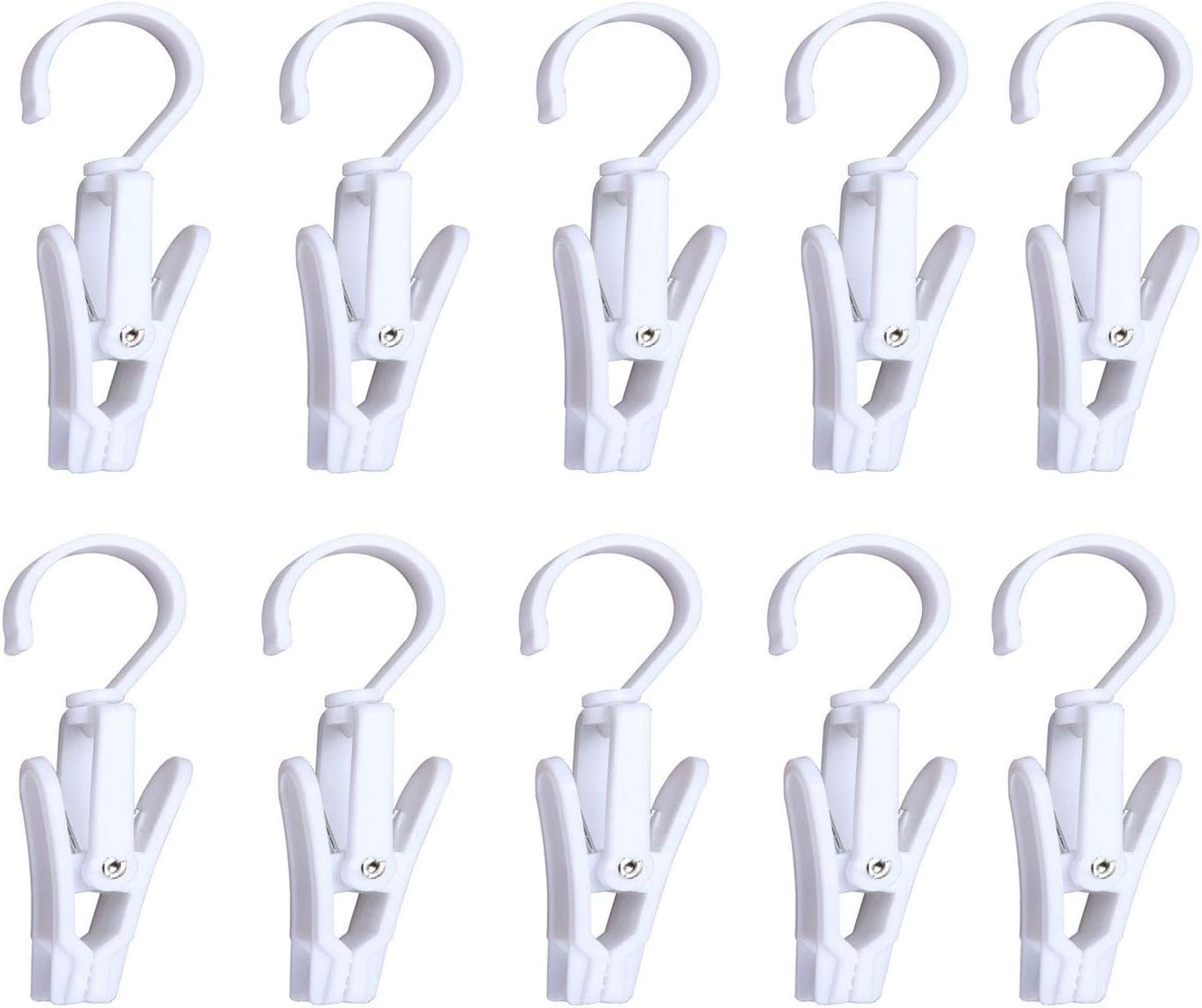 Super Strong Swivel Hanging Hooks - Laundry & Curtain Clips, Clothes Pins - Beach Towel Clips, 4.3-Inch, White (10-Pack)
