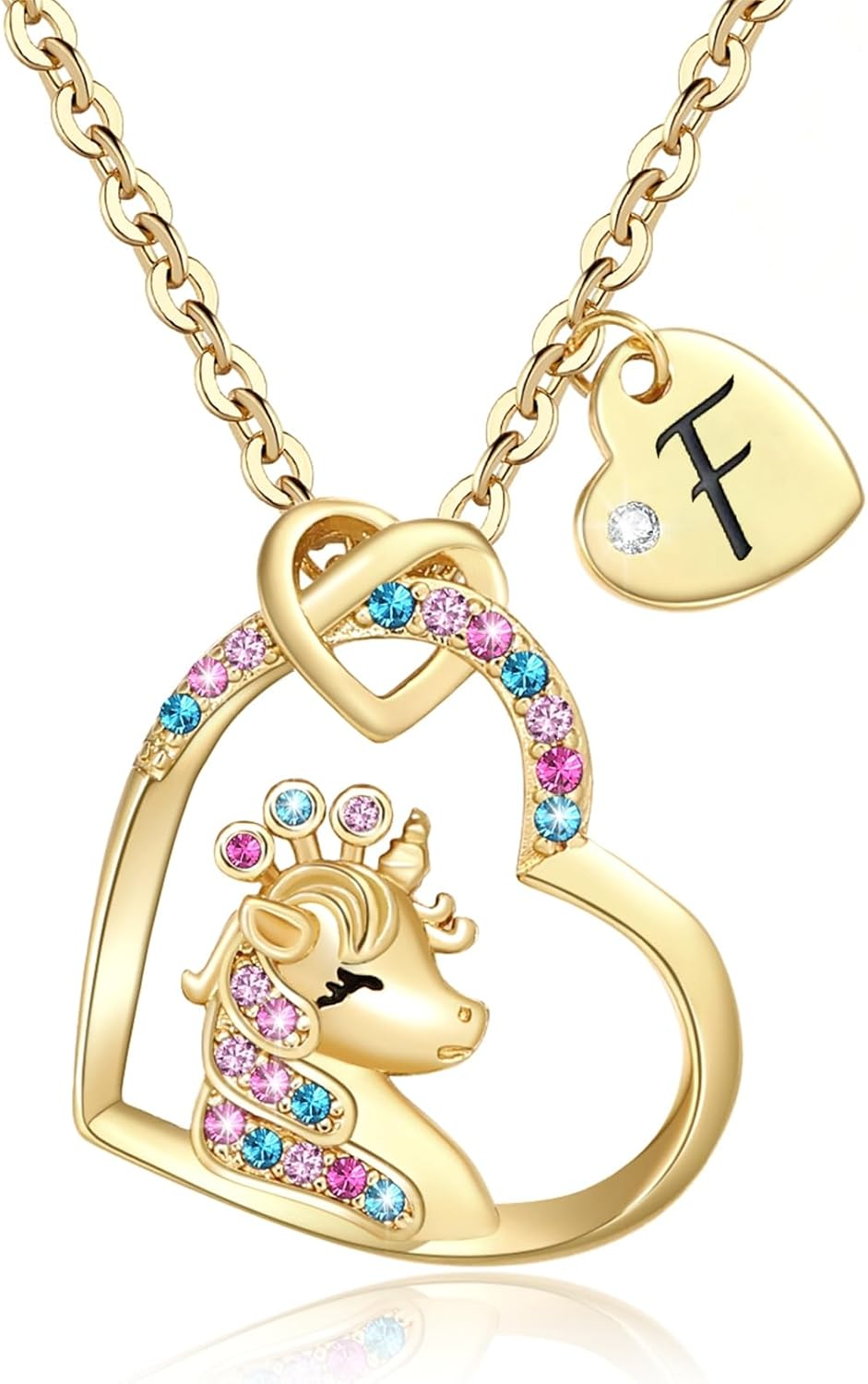 Unicorn Gifts for Girls, Colorful CZ Heart Unicorn Necklaces Initial Necklace Birthday Christmas Gift for Girls Teens