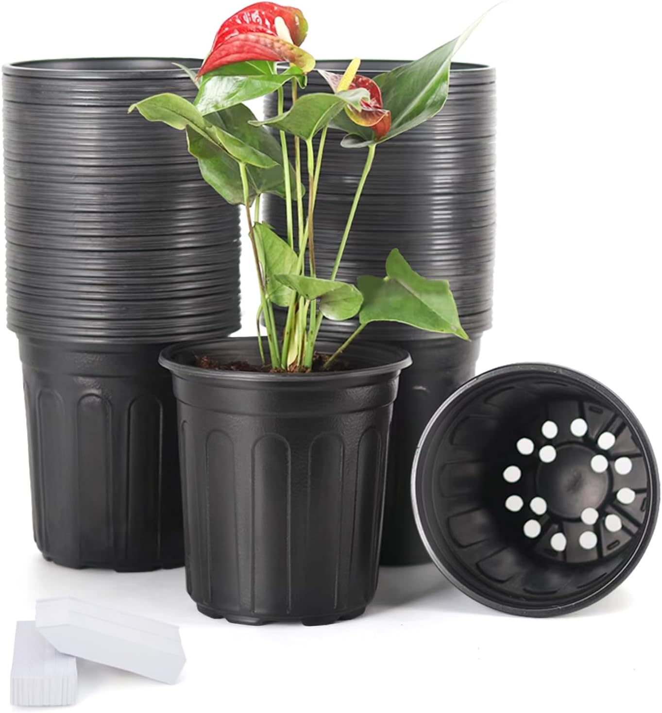 50-Pack 1 Gallon Flexible Plant Nursery Pots with 50Pcs Plant Labels,Thickened Soft Plastic Seedling Pots,Seed Starting Pot Flower Plant Container for Succulents，Seedlings