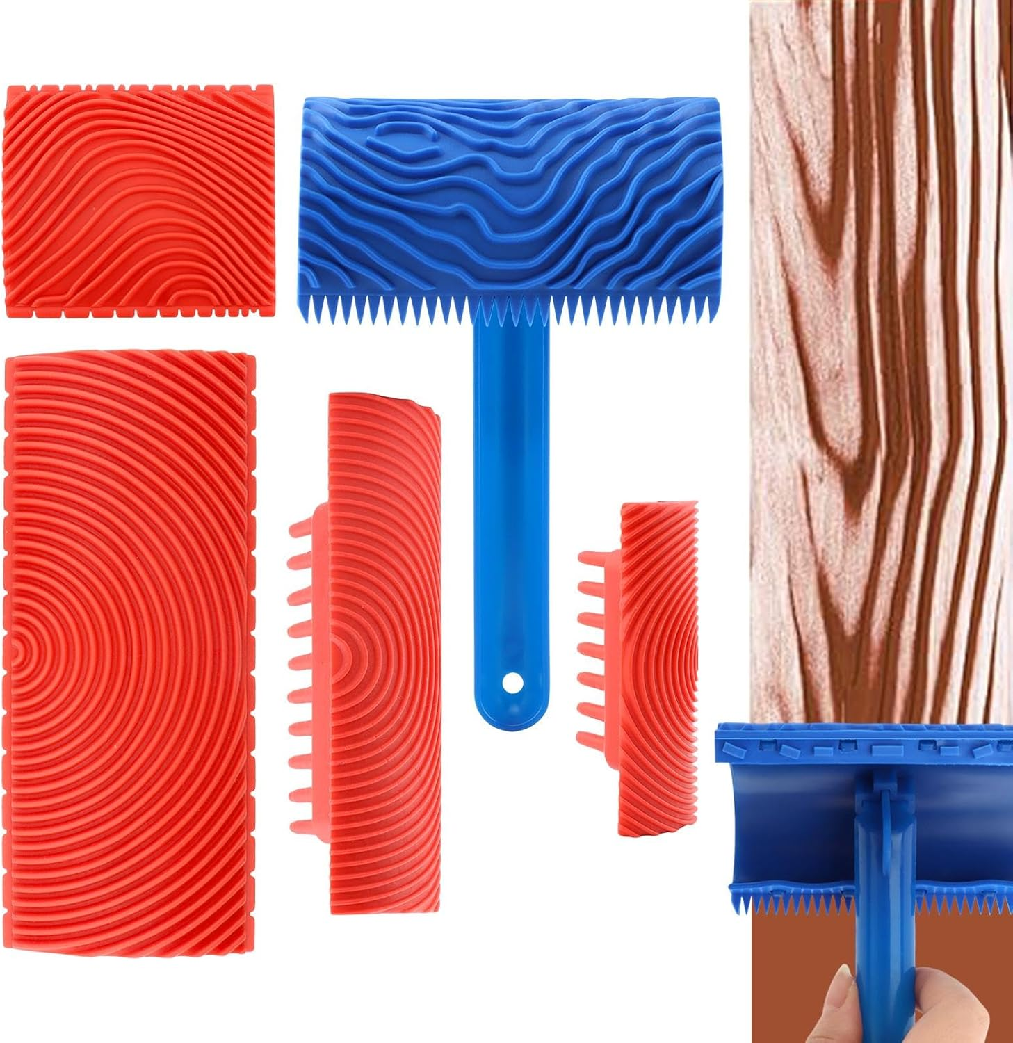 Wood Graining Tool Set Natural Woodgrain Maker Textured Paint Roller Soft 5Pcs