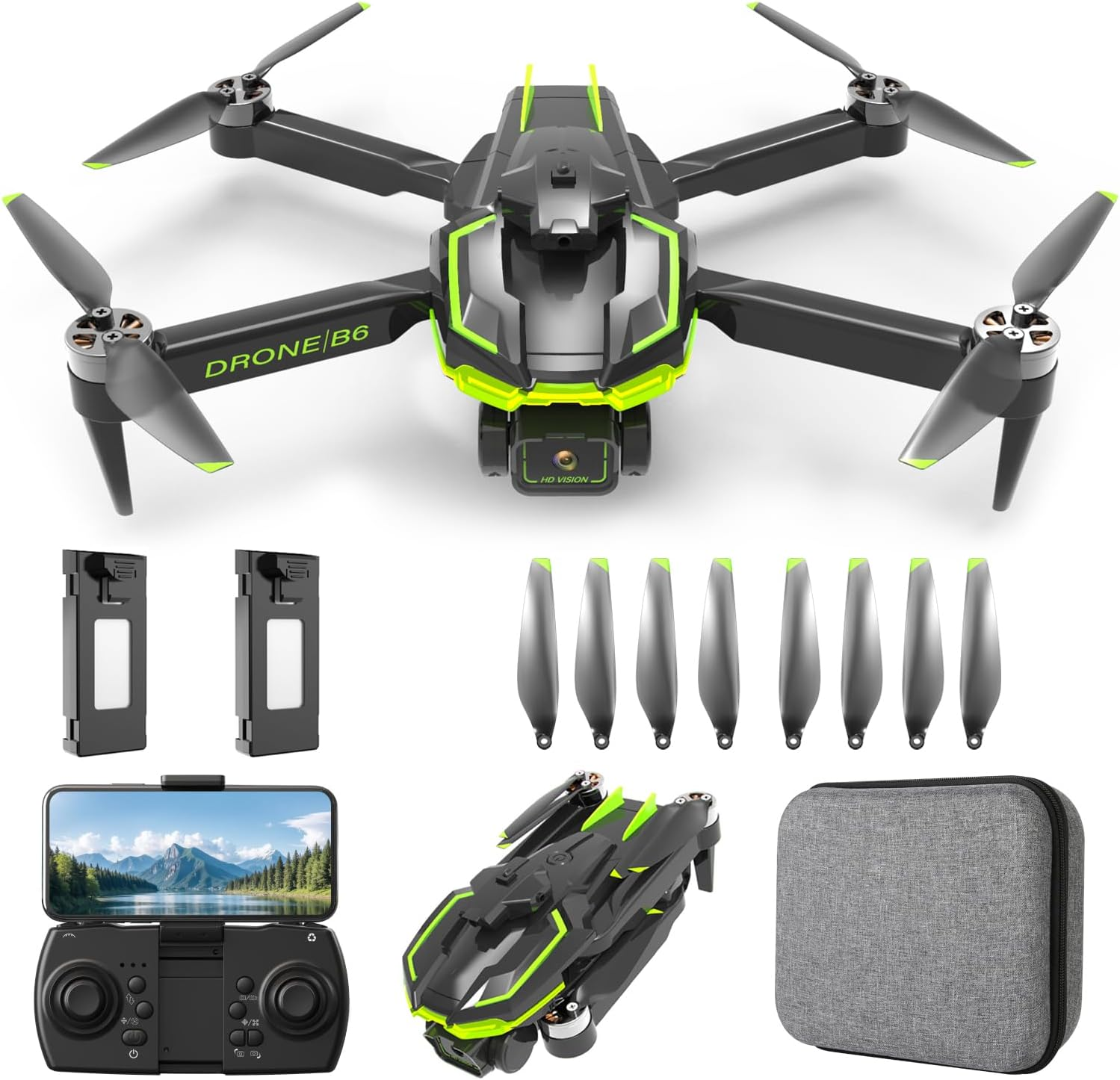 Drohne mit Kamera 4K für Kinder mit Bürstenlose Motor RC Drone Quadcopter mit WiFi Übertragung 38 mins Lange Flugzeit Anfänger Drohne Spielzeug Geschenke für Jungen Mädchen (Green)
