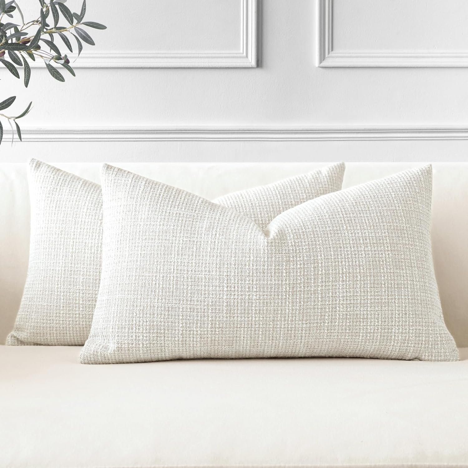 Pack of 2 Throw Pillow Covers 12X20 Inch Linen Beige Pillowcases Farmhouse Decorative Solid Pillow Covers 30X50 Cm Lumbar Cushion Case for Home Decor Sofa Couch Bed (Beige)