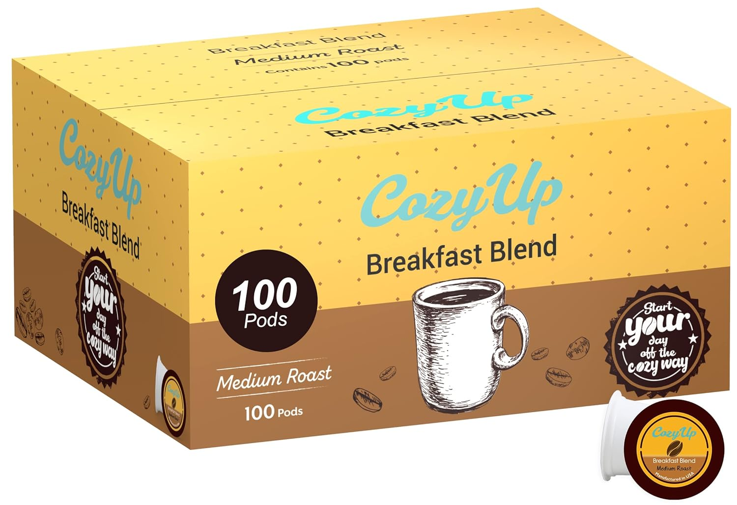 Cozy up | 100-Count | Medium Roast Breakfast Blend Single-Serve Coffee Pods Compatible with Keurig K-Cup Brewers