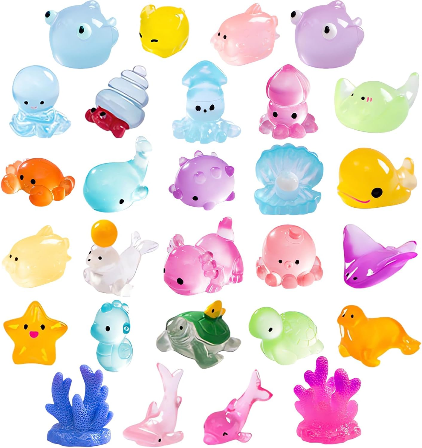 28 Pcs Ocean Mini Resin Animals, Tiny Sea Animals Figurines, Little Small Animal Figures Bulk for DIY Miniature Aquarium Ornaments Decorations, Miniature Fairy Garden