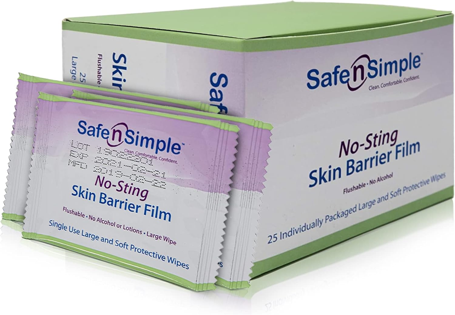 Skin Barrier Wipes - 25 Large 5” X 7” Individually Wrapped No-Sting Barrier Film - Skin Prep Protective Wipes - Medical Bandage Barrier Film for Skin