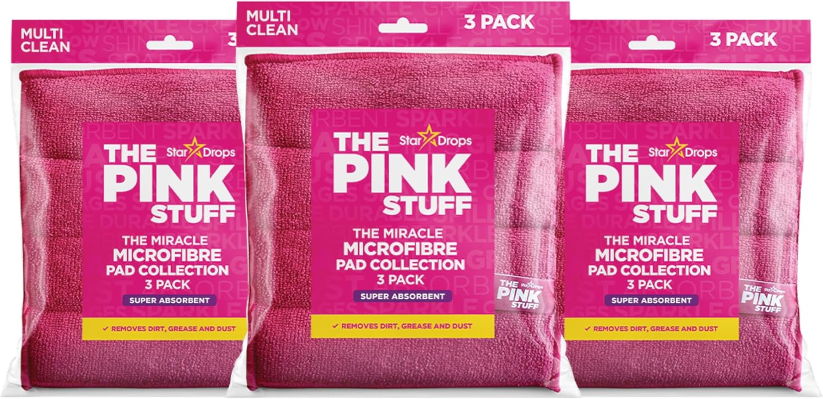 the Pink Stuff Miracle Microfibre Pad Collection – Durable, Dual-Sided Scrubbing & Cleaning Pads for Tough Stains and Everyday Messes (9-Pack)