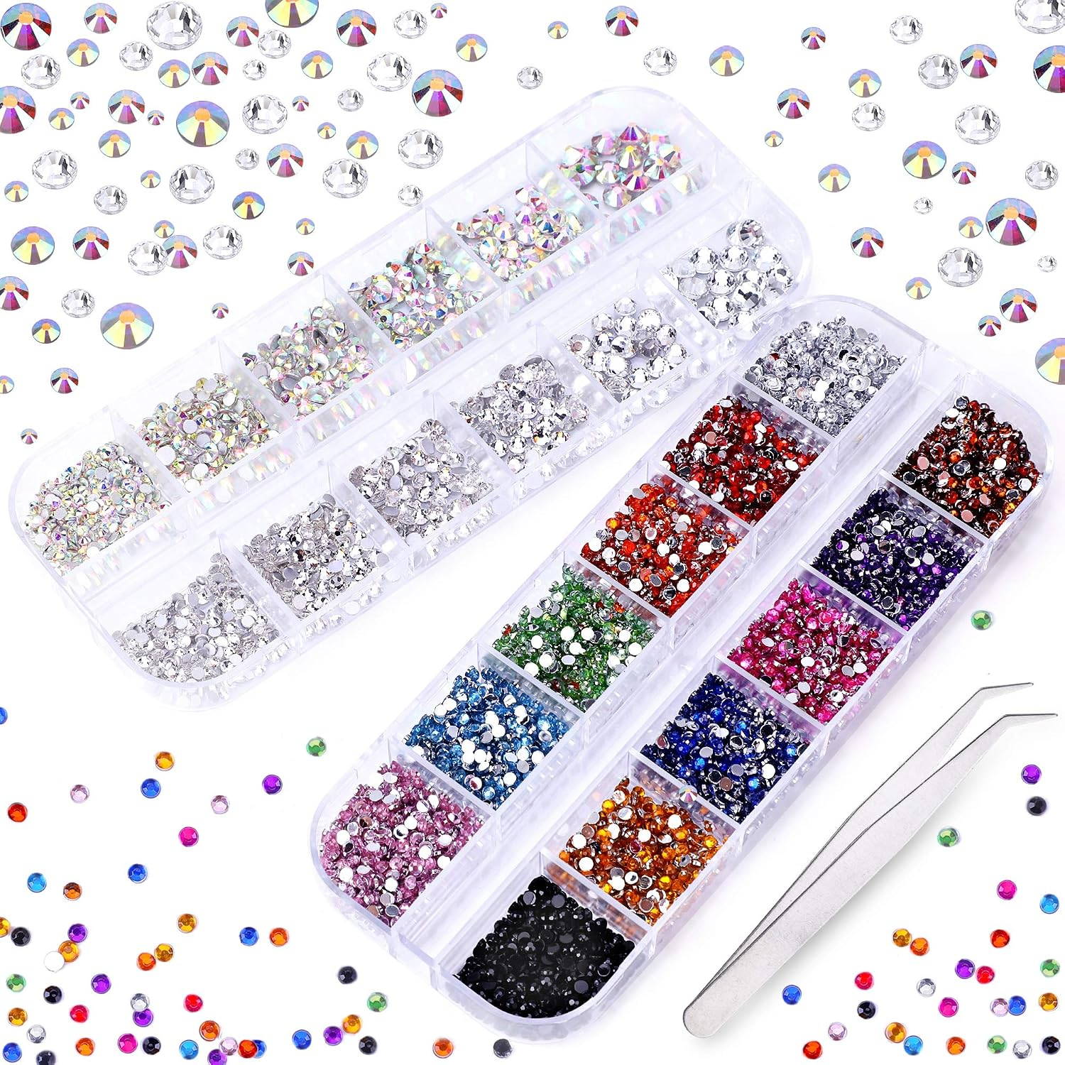 3000 PCS Rhinestones for Craft, AB Rhinestones Flat Back (Small Size 1.5-5 Mm)