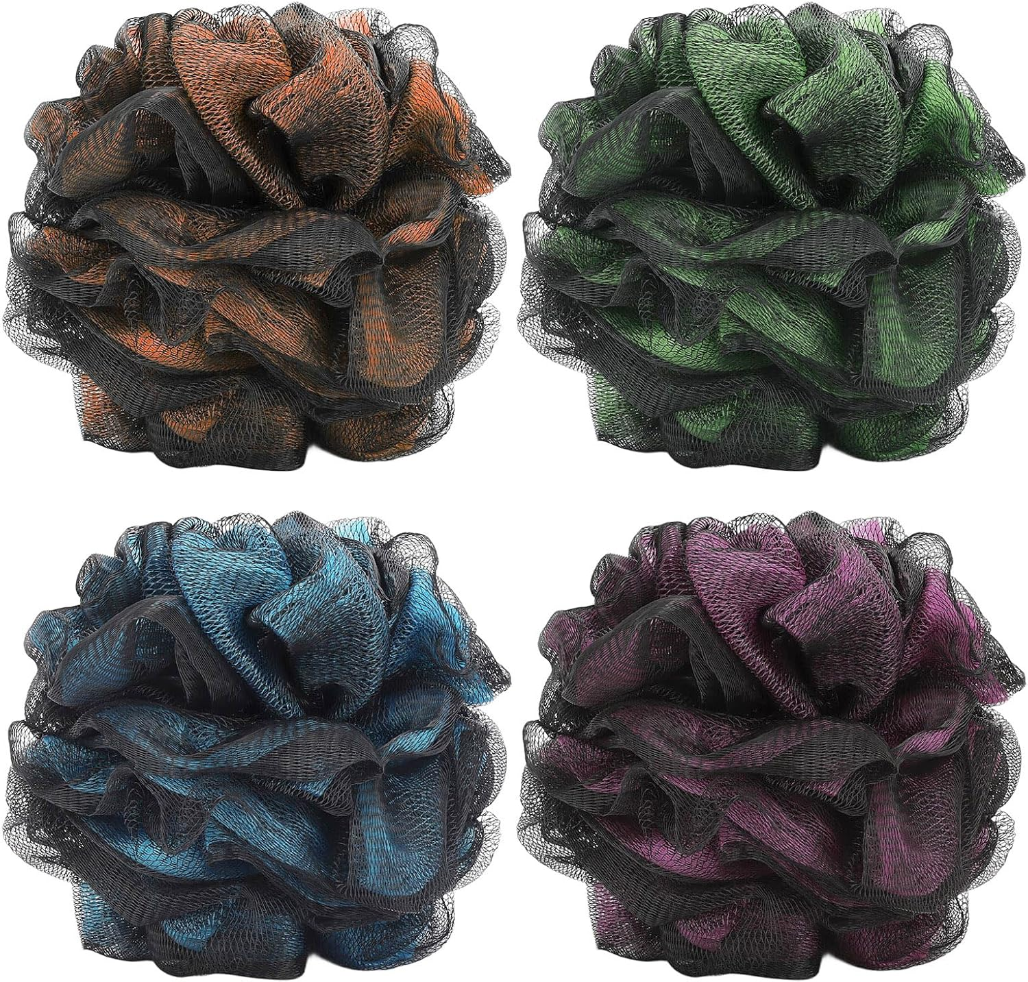 Loofah Bath and Shower Sponge Pouf, Mesh Brush Ball Exfoliating Body Scrubber Ball Pack of 4 (60G/Pcs)