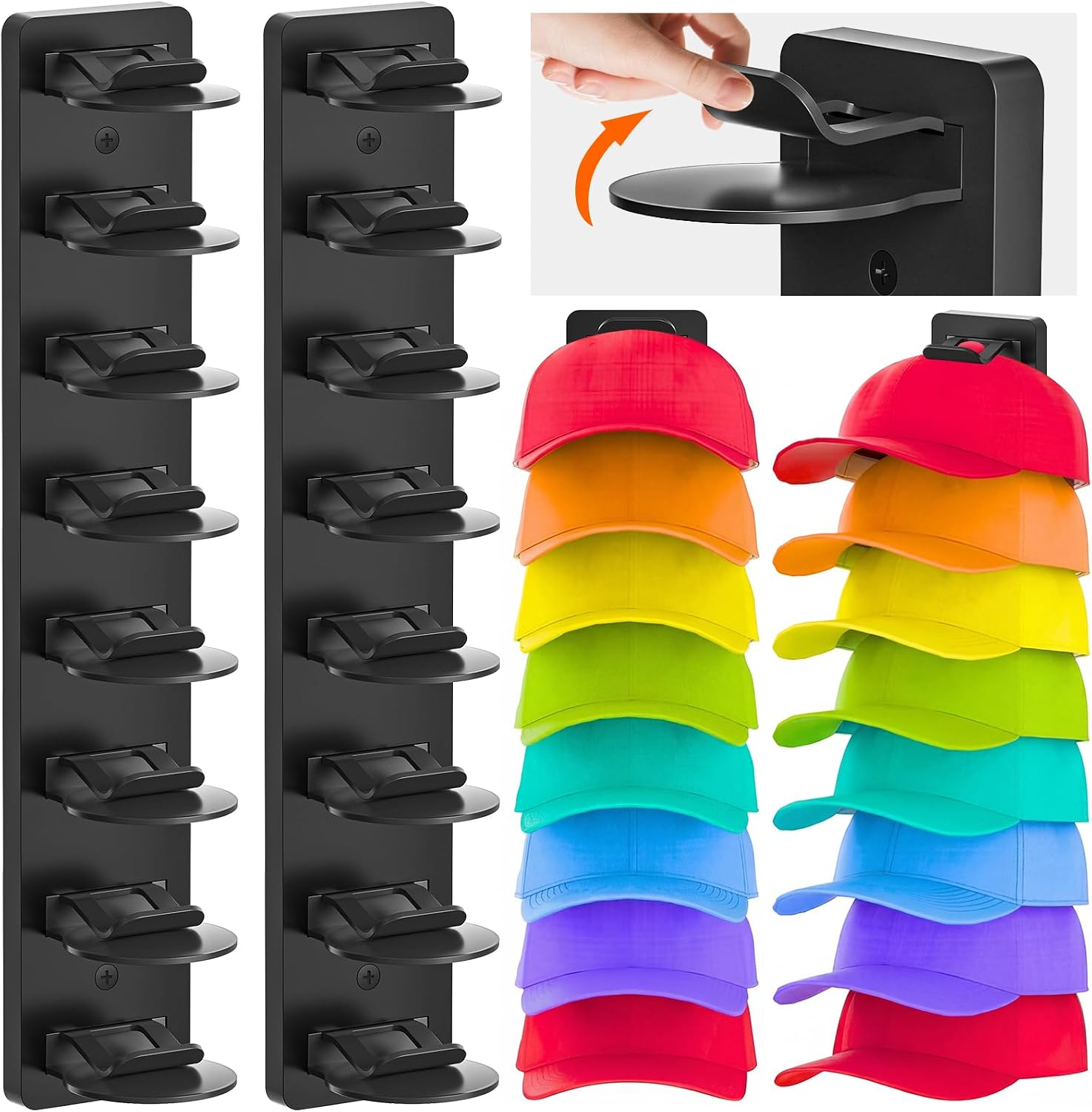 Hat Organizer for Baseball Caps, 2 Pack | Adhesive, Hat Rack for Wall