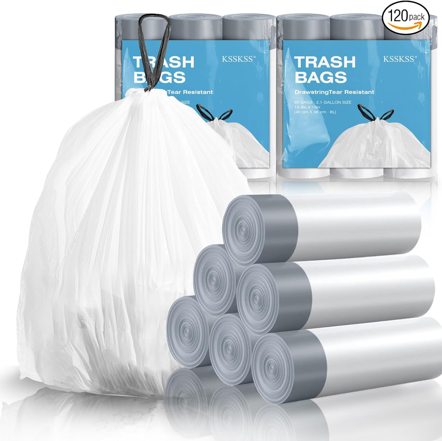 120 Counts Gallon Mini Drawstring Trash Bags, Small Garbage