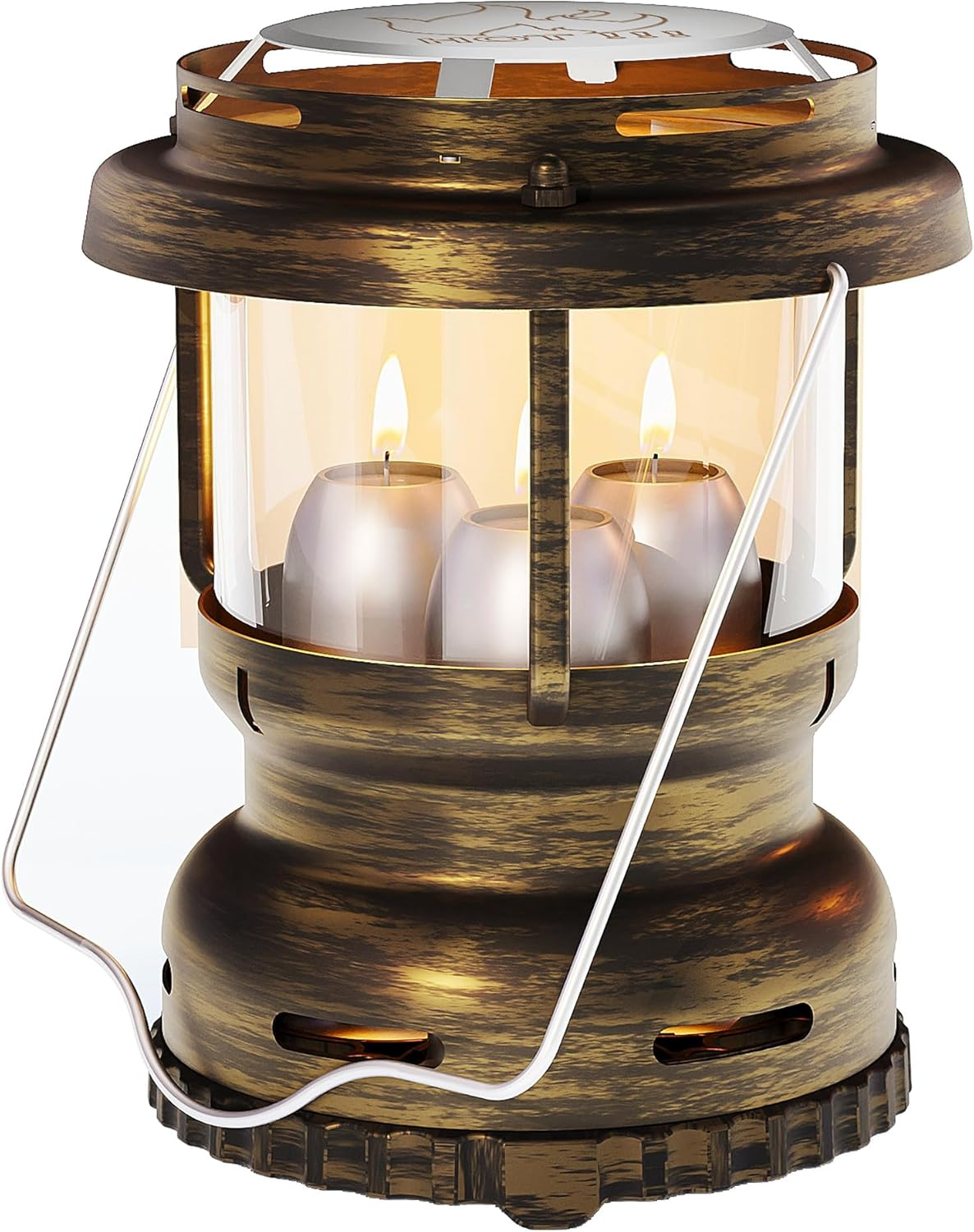 3-Wick Emergency Candle Lantern 18+Hr Burn Vintage Brass Camping Light