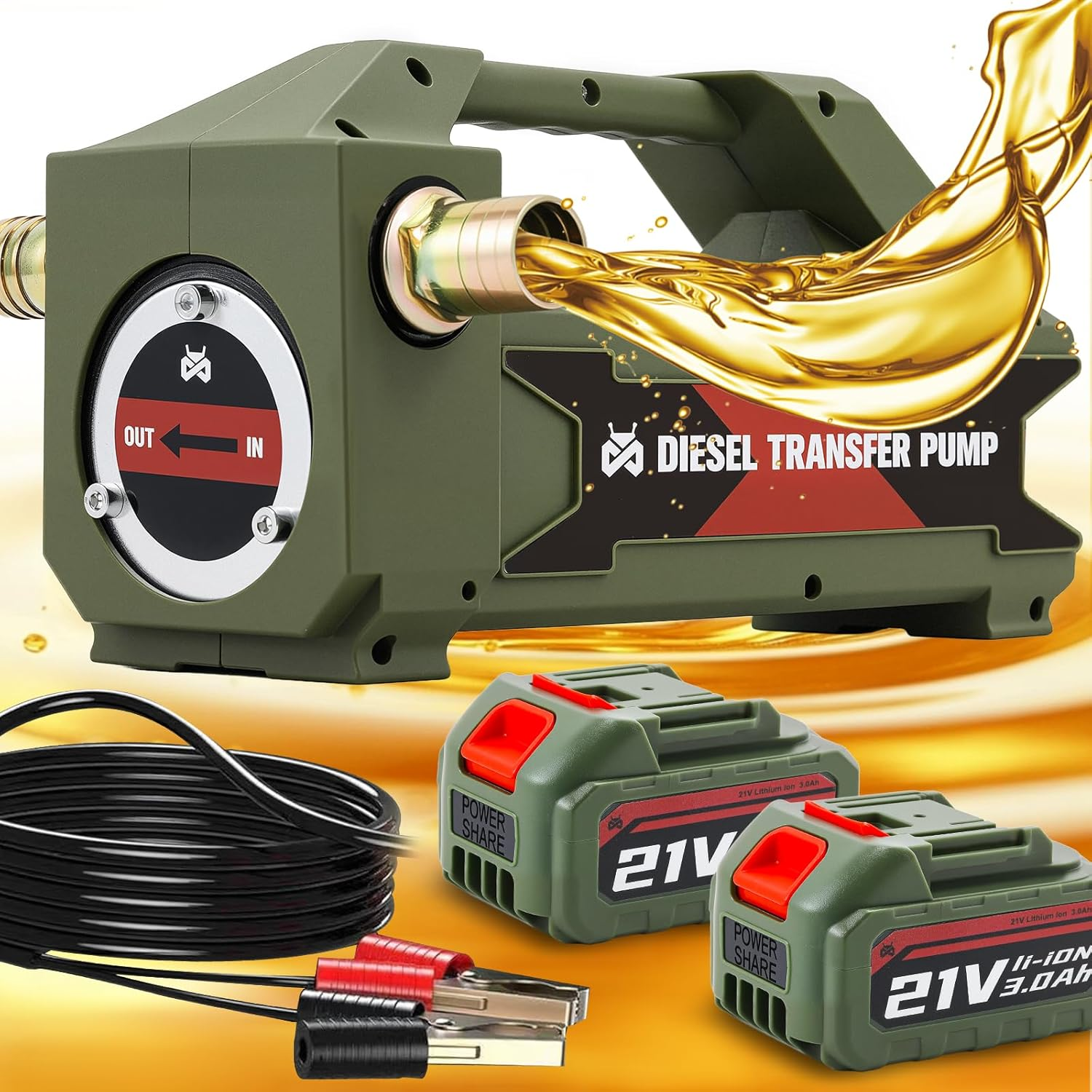 Fuel Transfer Pump Battery Powered, 10.5GPM Cordless Diesel Transfer Pump Digital Control Self Priming Pump with 2 X 3.0Ah Batteries for Diesel, Kerosene