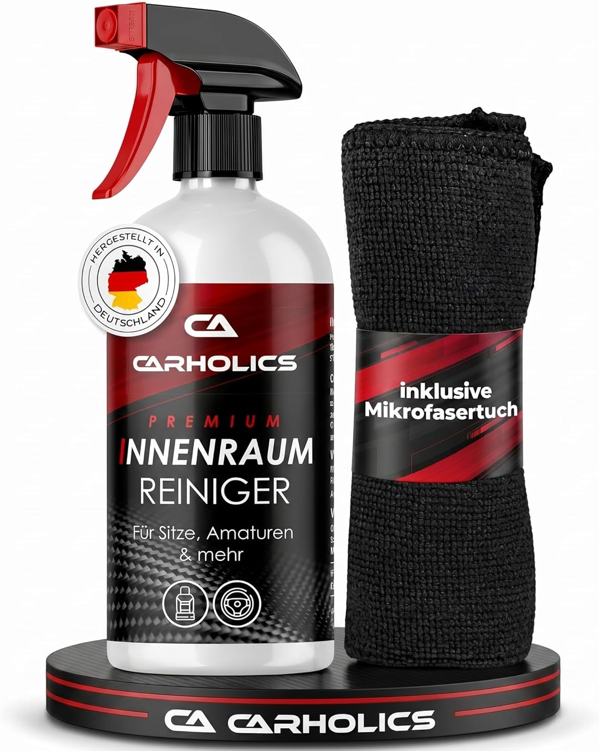 CARHOLICS Auto Innenraum Reiniger Set (500Ml) Inkl. Mikrofasertuch Made in Germany - Cockpit Reiniger Innenraumreiniger Für Kunststoff, Polsterreiniger Cockpitpflege Auto Auto Reinigungsset Innenraum