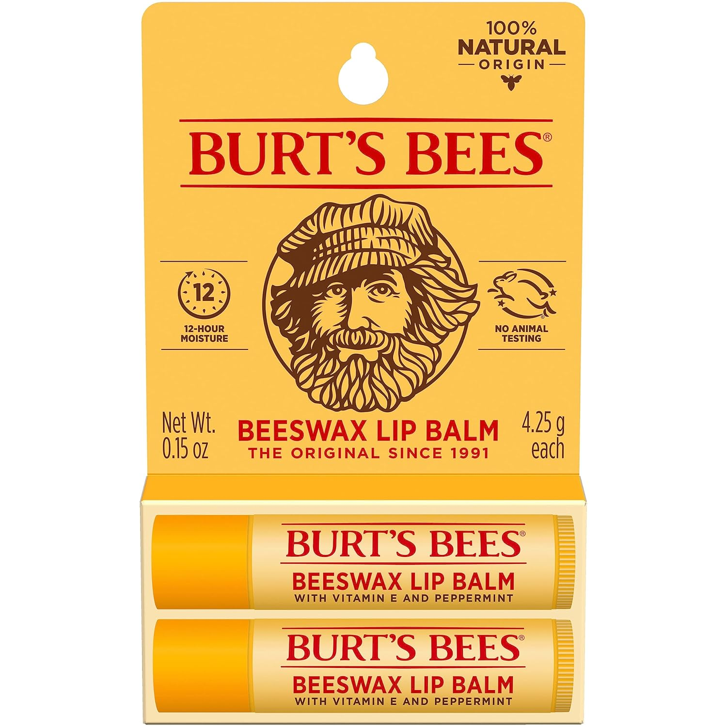 Burt'S Bees Lip Balm - Original Beeswax, Lip Moisturizer with Responsibly Sourced Beeswax, Tint-Free, Natural Origin Conditioning Treatment, 2 Tubes, 0.15 Oz.