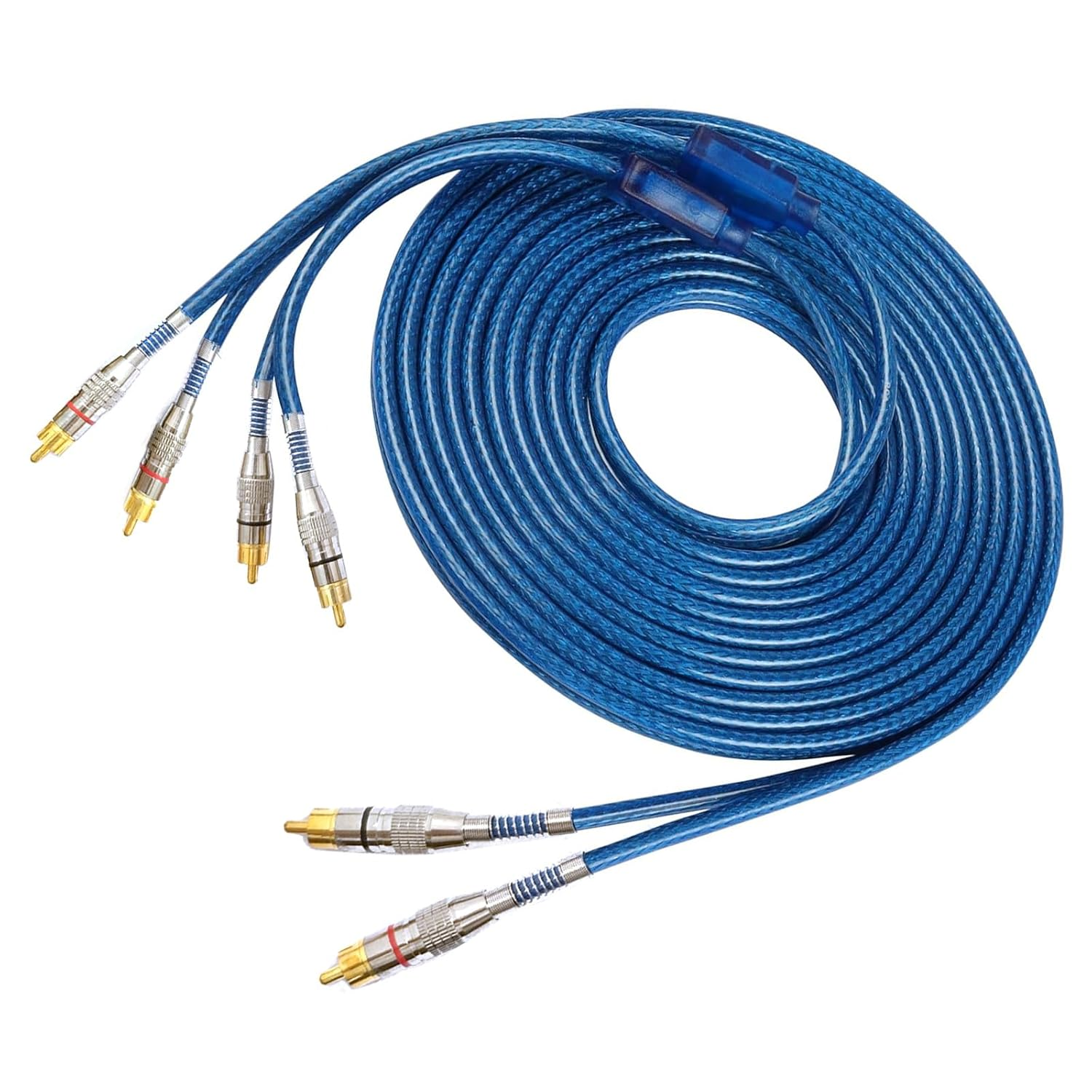 2 Channel to 4 Channel RCA Audio Interconnect Cable 16.4Ft 2 Male to 4 Male Y Splitter RCA Car Audio Cable Shielded Aux Cord for Home Theater, Car, Amplifiers, Hi-Fi Systems, Speakers