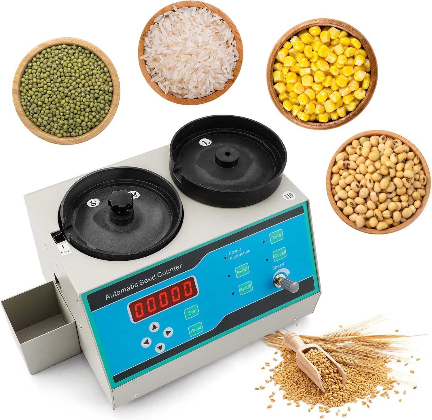 CGOLDENWALL Automatic Counter Machine Microcomputer Counting Instrument for Rice Seeds Soybean Corn Wheat Sunflower Vegetable Grain Blue(Sly-C for Various Shapes)
