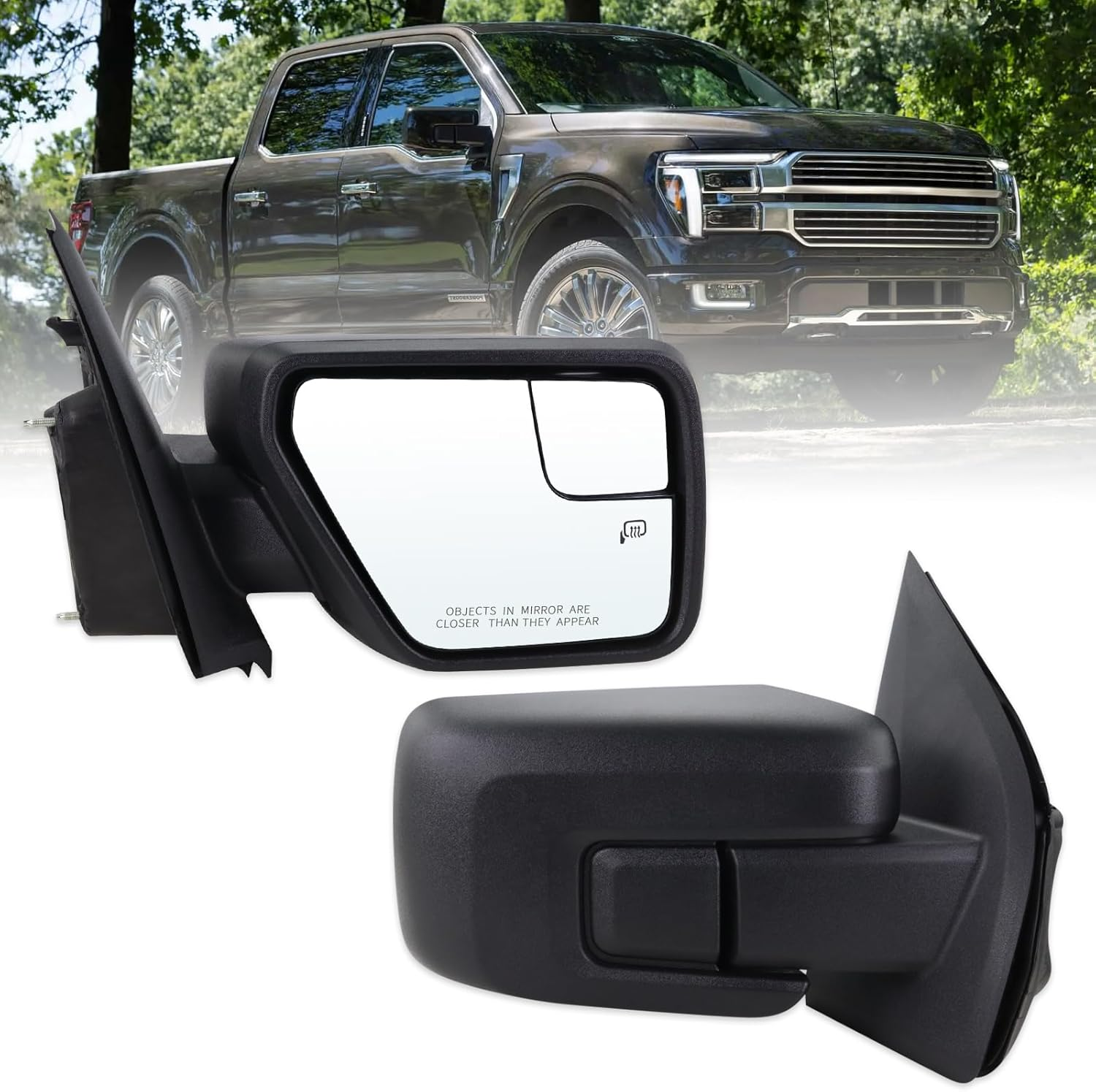 Right Passenger Side Door Mirror Compatible with 2021 2022 2023 2024 2025 2026 Ford F150 with Power Glass Manual Folding Heated Temperature Sensors Matte Black Replace#Ml3Z17682Ua(7 Pins)