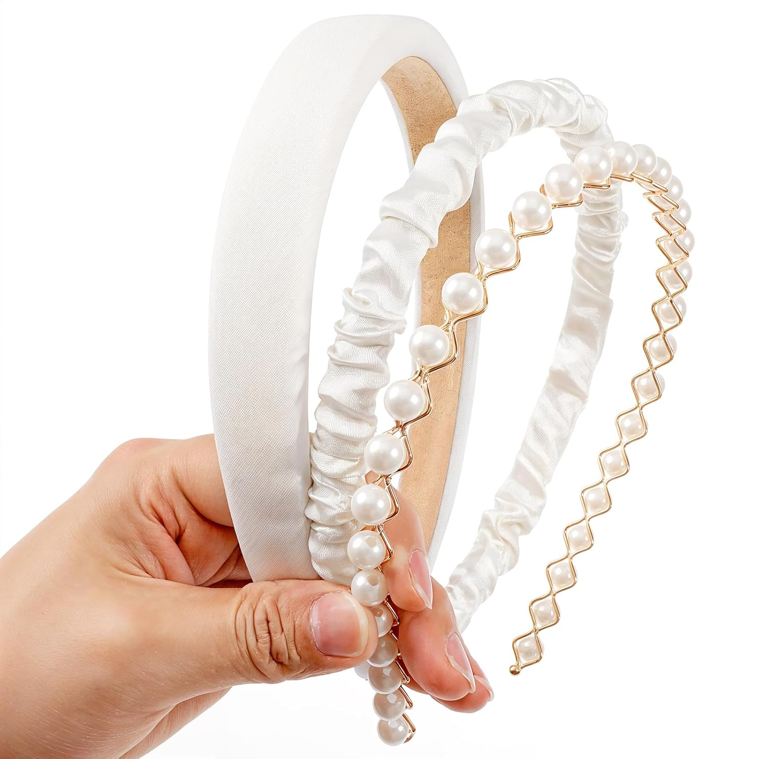 3 PCS Headbands for Women, White Non Slip Pearl Headband Fashion Headbands Twisted Headband Wide Headband Elegent Cute Thin Hair Headbands Vintage Womens Head Bands Hair Accessories