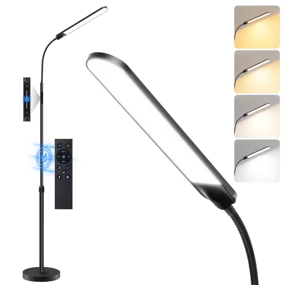 73 In. Modern Black Standard LED Floor Lamp with Remote Dimmable Adjustable Height 4-Color Temp for Reading Office