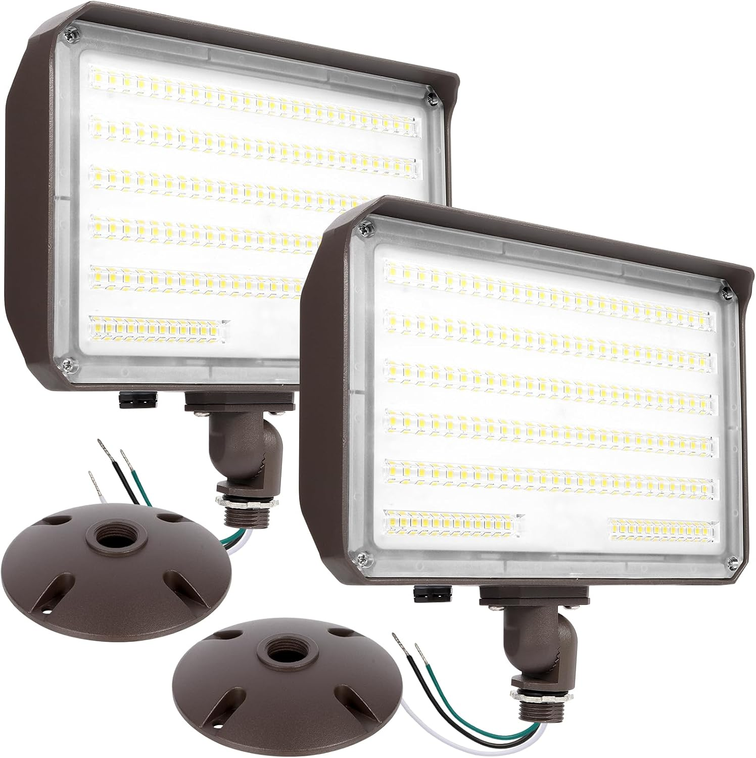100W LED Flood Light with Knuckle, Outdoor Floodlight Dusk to Dawn Photocell 5000K 14000Lm AC100-277V Equivalent 1000W, ETL Waterproof Wall Mount LED Security Light for Yard Garden 2 Pack