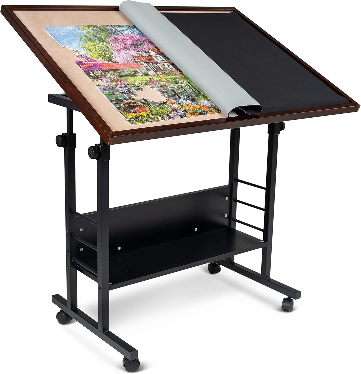 1500 Piece Tilting Puzzle Table with Cover Mat, Puzzle Board with 5 Tilt Angle & Height Adjustment, Portable & Movable Tables with Legs & Storage for Adults, for 1500 Piece Jigsaw Puzzles