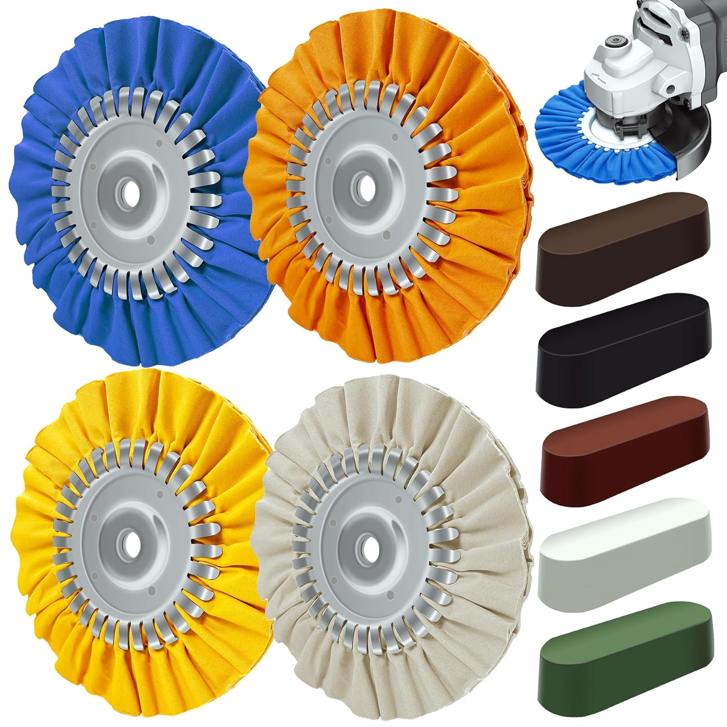 8 Inch Airway Buffing Wheel Kit 9Pcs Aluminum Metal Polishing Kit for Grinder