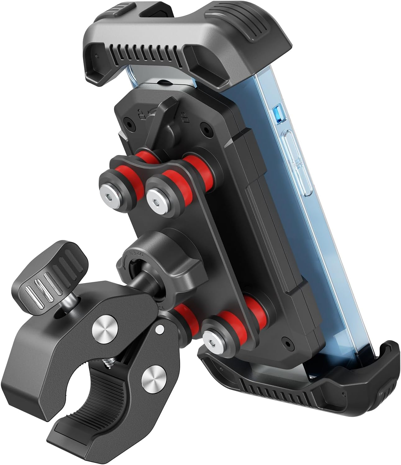 Motorcycle Bike Phone Mount Holder w/ Dual Shock Absorber 360° Rotation Lock