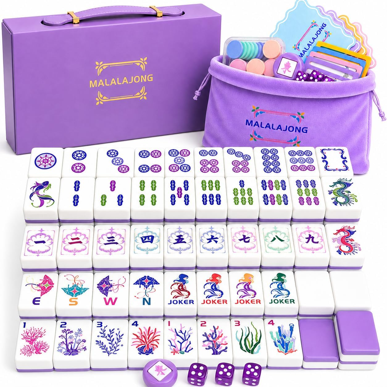 Purple Mahjong Tile Set, 168PCS Premium Melamine American Mahjong Game Sets Ocean Series 1.2” Mahjong Tiles with Portable Gift Box for Majong Players Girls’ Night & Weekly Clubs