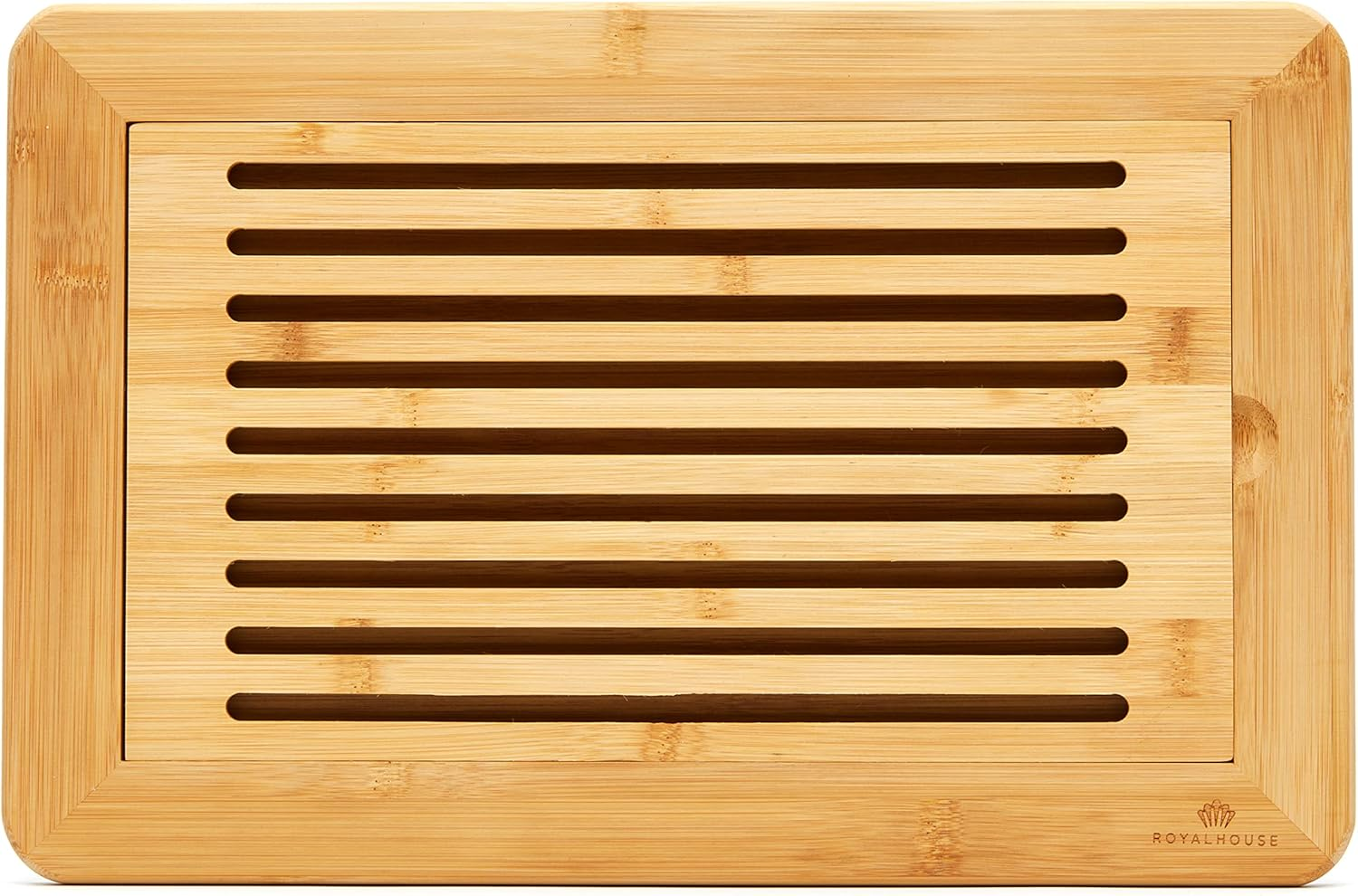 Large Premium Natural Bamboo Bread Cutting Board with Crumb Tray, Bread Serving Tray for Kitchen