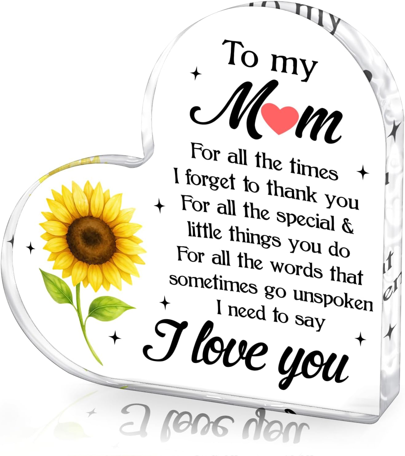 To My Mom I Love You Heart Shape Acrylic Plaque - Gift for Mother from Daughter Son - Birthday Christmas Mother�S Day Appreciation Desk Decor