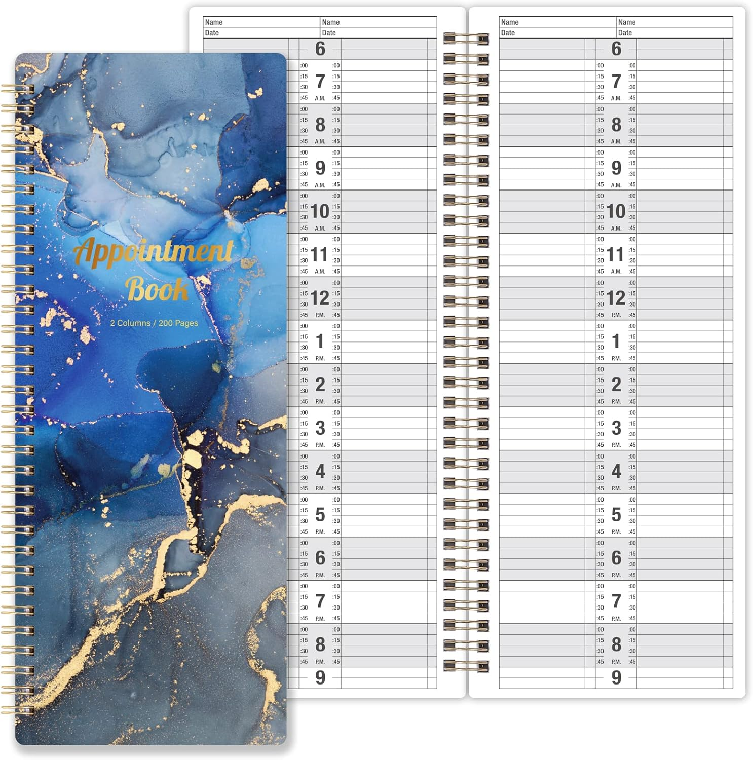 Poluma - Salon Appointment Book, 11.5 X 4.7 Inches, 2 Columns, 6 AM - 9 PM, Twin-Wire Binding, 200 Pages for Hair Stylist - Blue