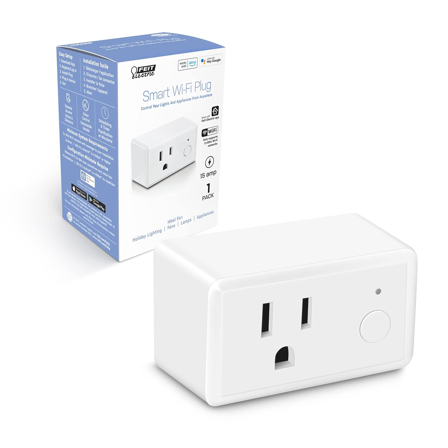 Smart Wi-Fi Plug, Works with Alexa and Google Home, No Hub Required, 2.4 Ghz Network Only, Remote Control from Anywhere 15 Amp, Indoor Outlet for Home Appliances